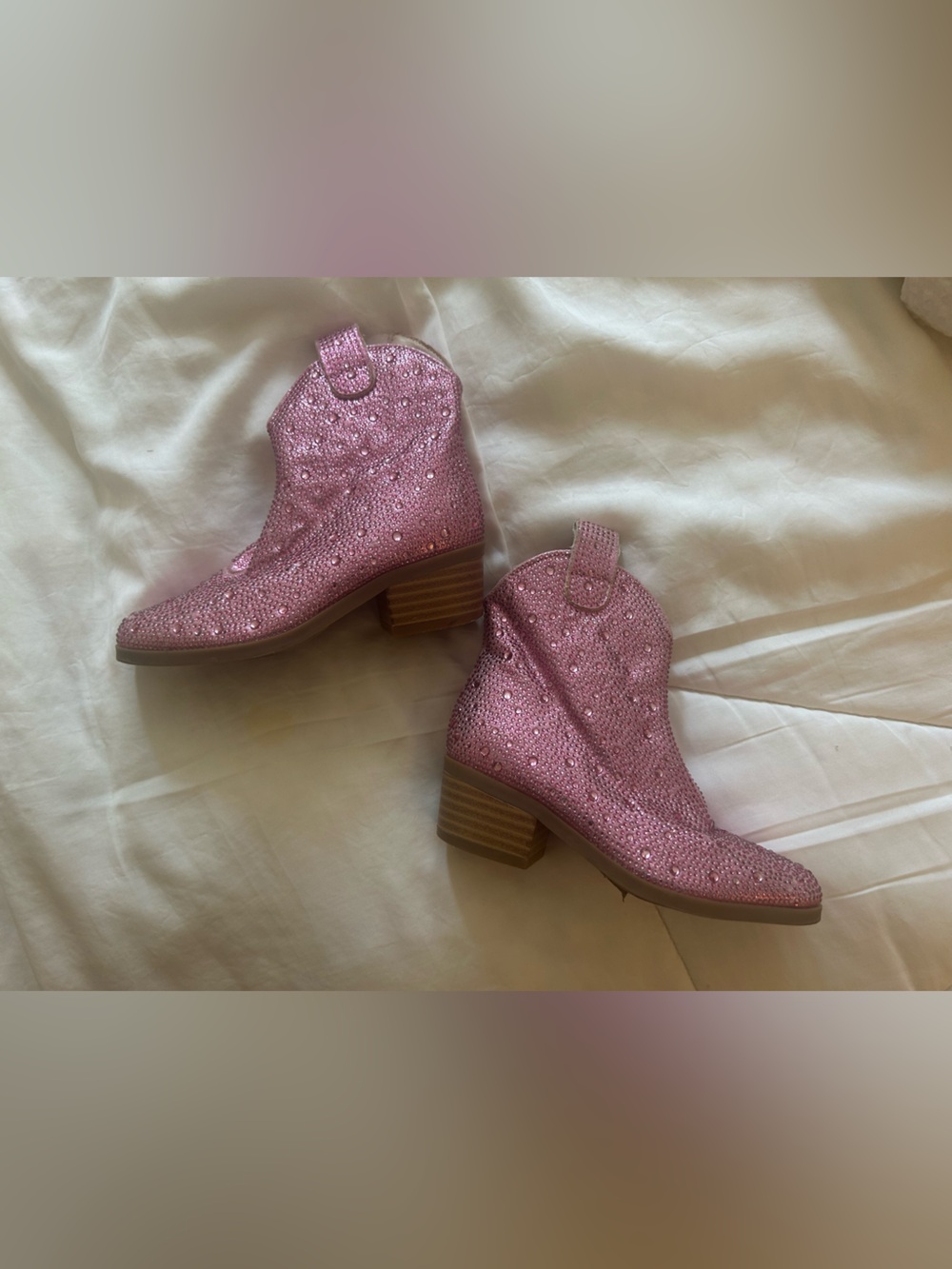 Pink Sparkle Kids Western Ankle Booties Size 9